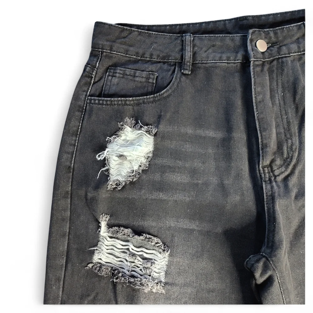 Romwe Distressed Black/Grey Denim Jeans Womens Size XL - Picture 3 of 6